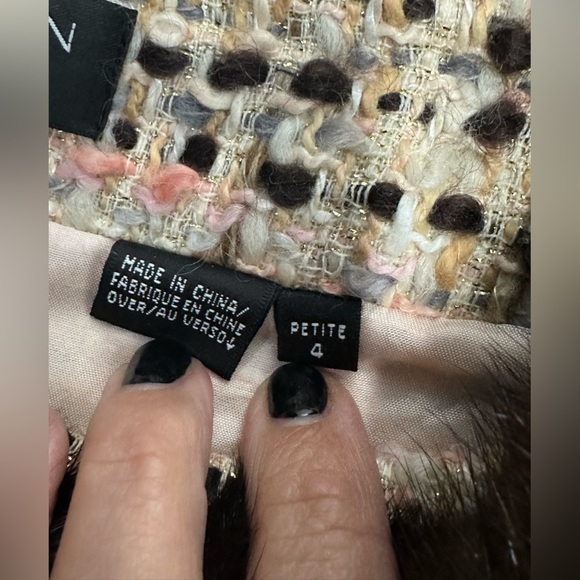 A370 Dana Buchman Mink Fur Trim Tweed Jacket Sz 4P Brown Pink Cream Luxury - Picture 9 of 10